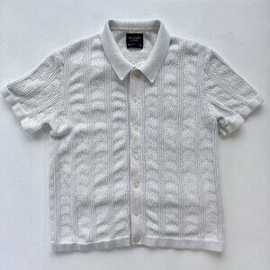 Abercrombie & Fitch Cable-Knit Button-Up Sweater Polo Cream Off-White Size Small